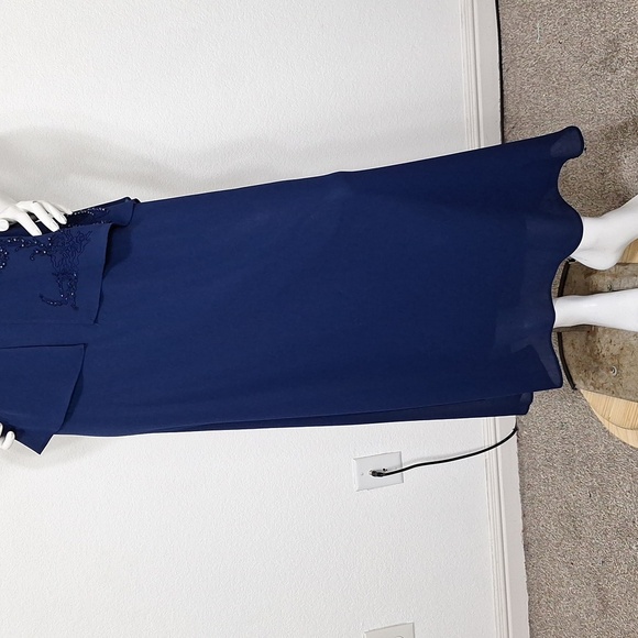 Positive Attitude Vintage Navy Blue Embroidered Beaded Fairy Maxi Dress Size 10 - Picture 3 of 12